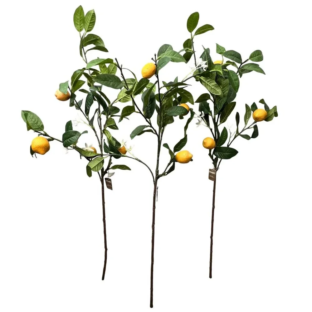 Pier 1 Imports Lemon Tree Branch Spray Faux Leaves Fruit Lot of 3 Large NWT